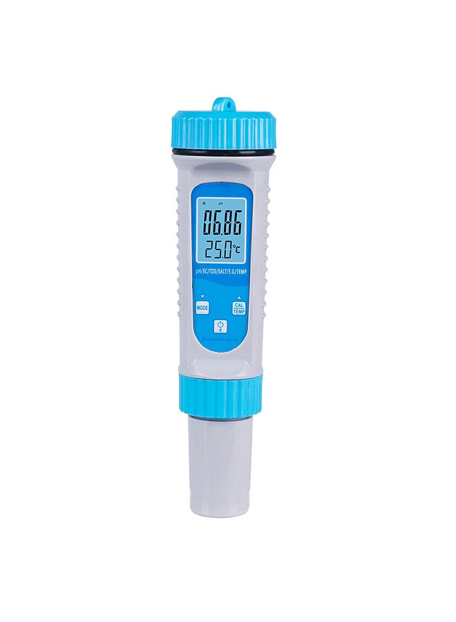 Lepmerk Smart BT 6 in 1 Ph Tester Pool Water PH/ EC/ TDS/ SALT/ S.G/ Temperature Tester Pool Water Quality Monitor Multifunction Water Quality Detector for Pool Drinking Water Laboratory  - Image 1