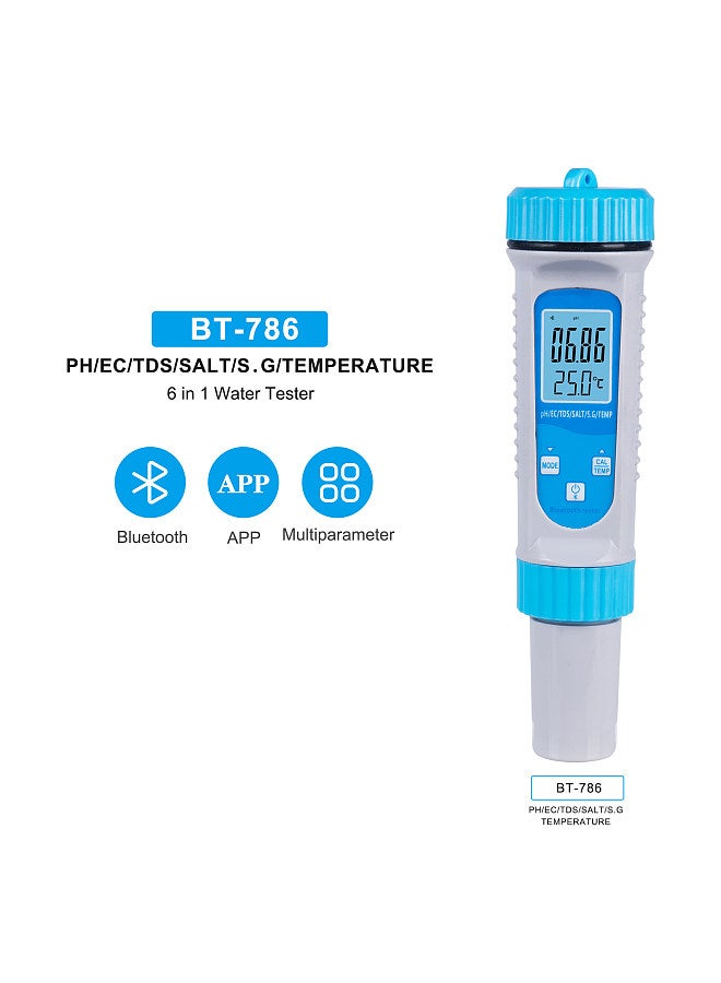 Lepmerk Smart BT 6 in 1 Ph Tester Pool Water PH/ EC/ TDS/ SALT/ S.G/ Temperature Tester Pool Water Quality Monitor Multifunction Water Quality Detector for Pool Drinking Water Laboratory  - Image 4