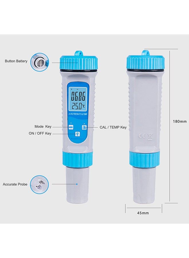 Lepmerk Smart BT 6 in 1 Ph Tester Pool Water PH/ EC/ TDS/ SALT/ S.G/ Temperature Tester Pool Water Quality Monitor Multifunction Water Quality Detector for Pool Drinking Water Laboratory  - Image 2