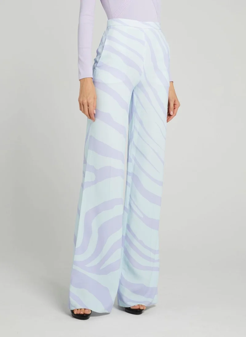 روبرتو كافالي Blue Animal Print Palazzo Pants