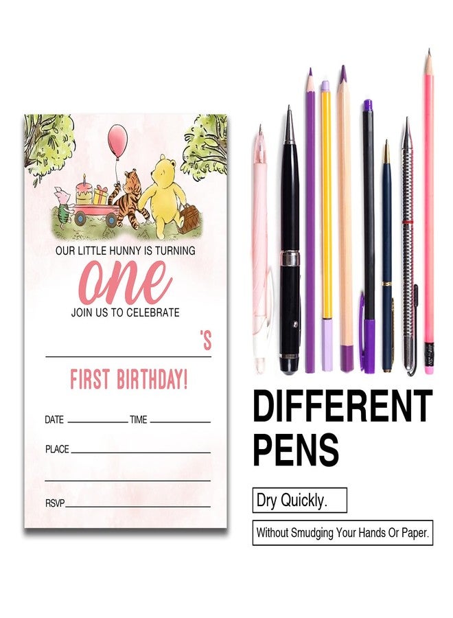 Dolimifa Pink Winnie the Pooh 1st Birthday Invitations Fill in Style Classic Winnie the Pooh First Birthday Invites, 20 Count With Envelopes - Image 5