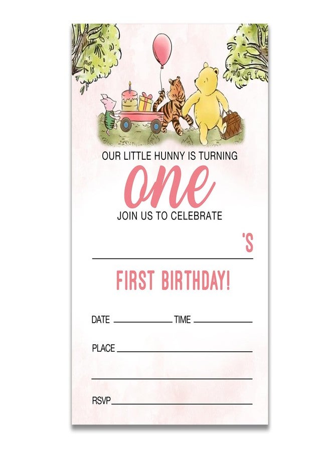 Dolimifa Pink Winnie the Pooh 1st Birthday Invitations Fill in Style Classic Winnie the Pooh First Birthday Invites, 20 Count With Envelopes - Image 2