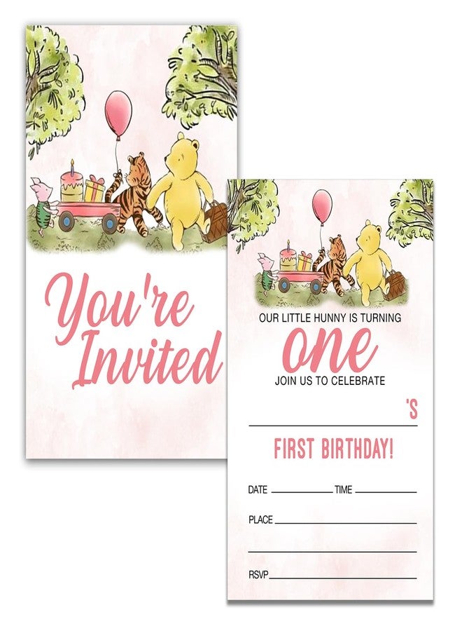 Dolimifa Pink Winnie the Pooh 1st Birthday Invitations Fill in Style Classic Winnie the Pooh First Birthday Invites, 20 Count With Envelopes - Image 3