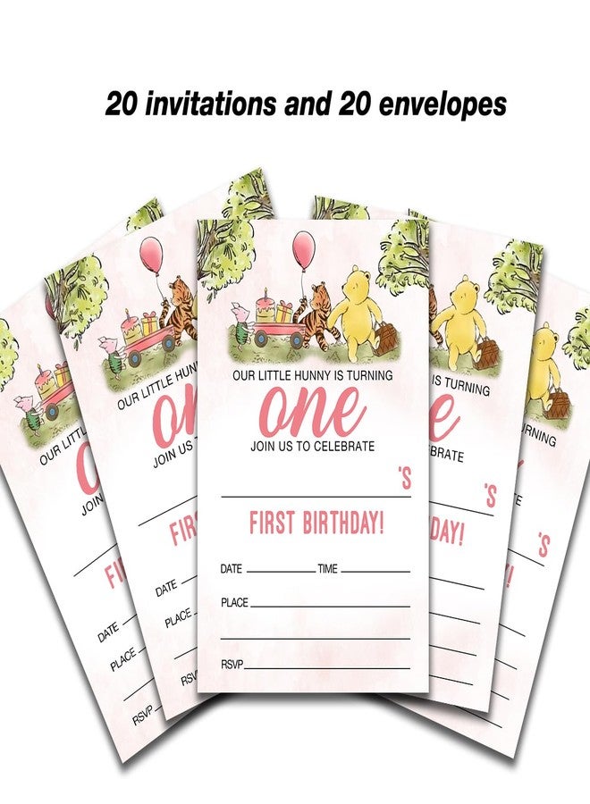 Dolimifa Pink Winnie the Pooh 1st Birthday Invitations Fill in Style Classic Winnie the Pooh First Birthday Invites, 20 Count With Envelopes - Image 4