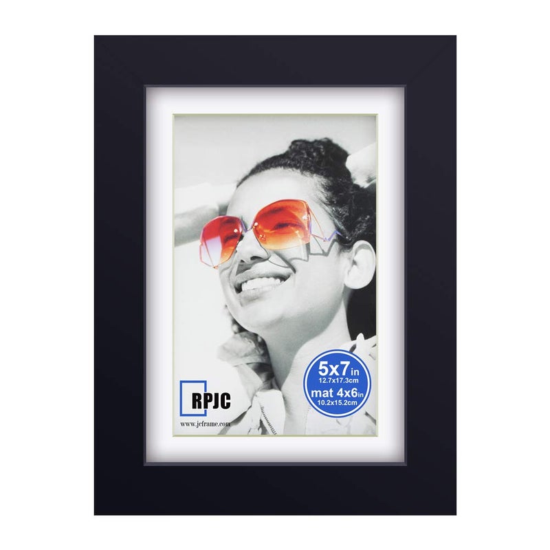 RPJC 5x7 inch Picture Frame Made of Solid Wood and High Definition Glass Display Pictures 4x6 with Mat or 5x7 Without Mat for Wall Mounting Photo Frame Black - Image 1