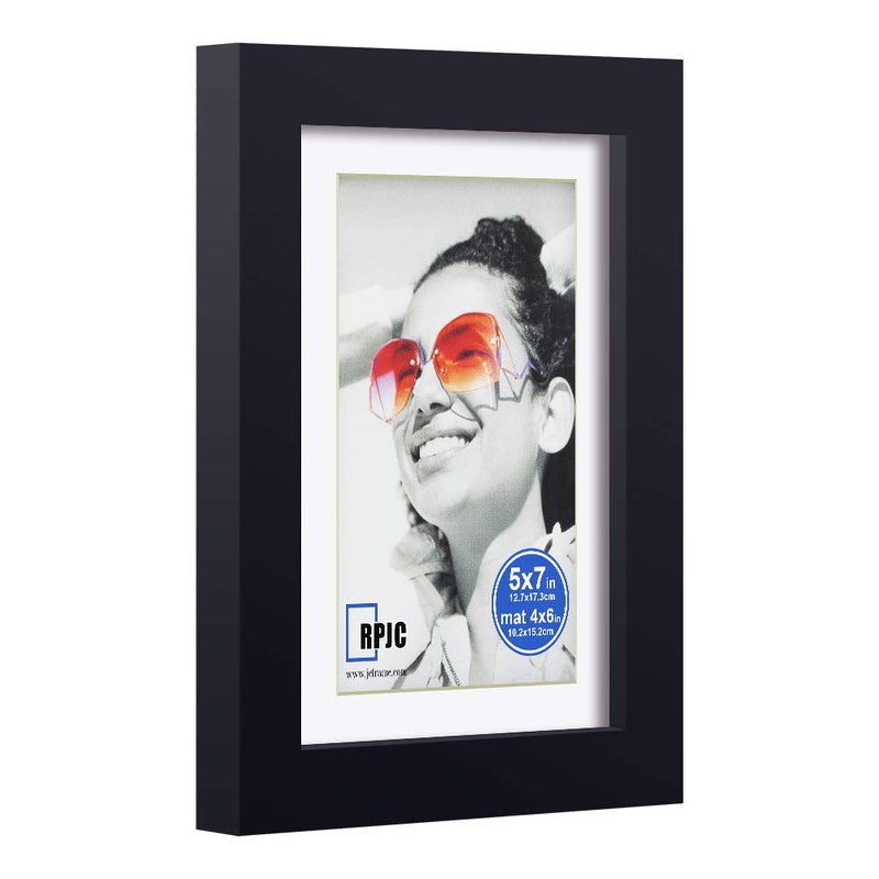 RPJC 5x7 inch Picture Frame Made of Solid Wood and High Definition Glass Display Pictures 4x6 with Mat or 5x7 Without Mat for Wall Mounting Photo Frame Black - Image 2