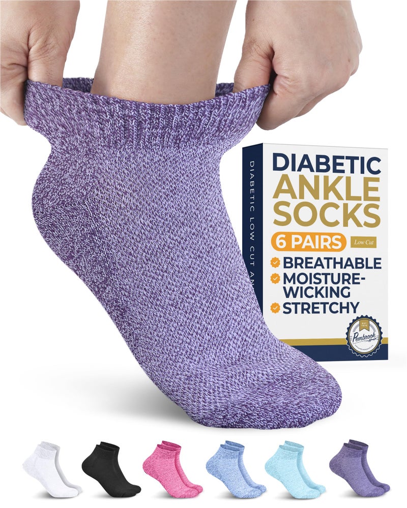 Pembrook Ankle Diabetic Socks for Women and Men - 6 Pairs | Low Cut Seamless Womens Diabetic Sock | Wide Ankle Neuropathy Socks for Women | Diabetic Socks Women 9-12 - Image 1