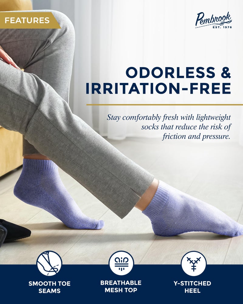 Pembrook Ankle Diabetic Socks for Women and Men - 6 Pairs | Low Cut Seamless Womens Diabetic Sock | Wide Ankle Neuropathy Socks for Women | Diabetic Socks Women 9-12 - Image 3