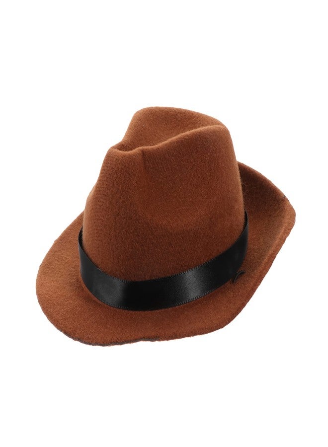 Healifty Mini Pet Fedora Hat, Brown Adjustable Cowboy Hat Cap Costume Accessory for Small Dogs and Cats Puppies Lightweight Puppy Birthday Photo Prop - Image 1