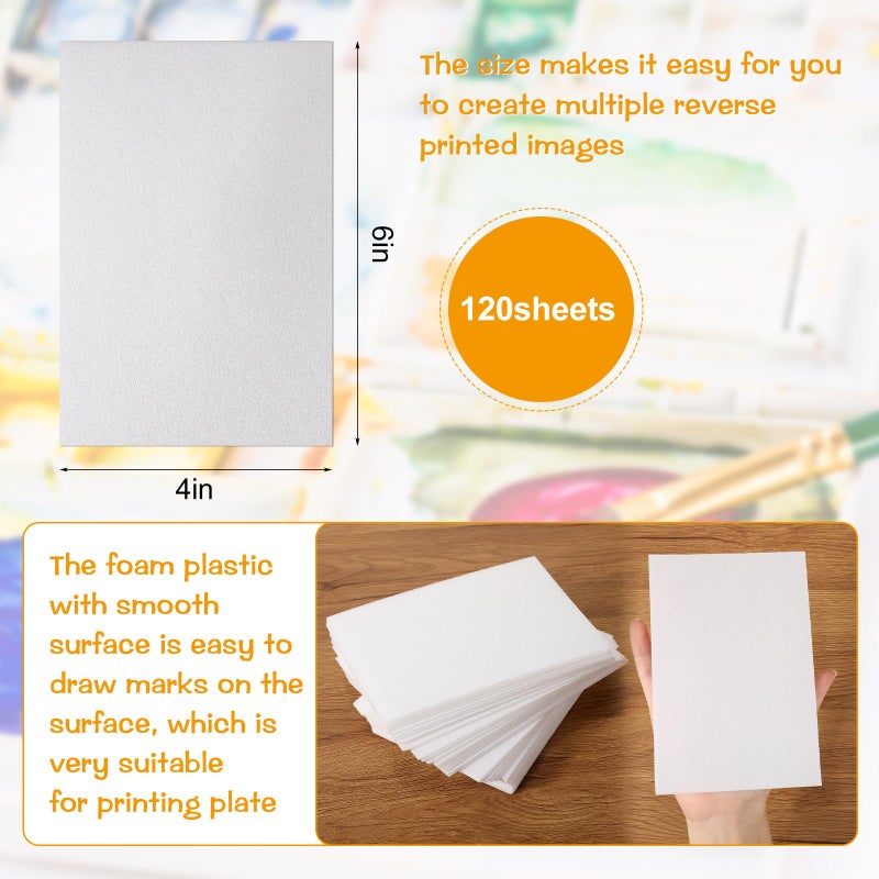 Cholemy 120 Pcs Foam Printing Plates 4 x 6 Inch White Foam Sheets 1/20 Inch Thick Board Paper Sheets for Card Making Crafting Printing DIY Project Stamp Classroom Scrap Booking - Image 2