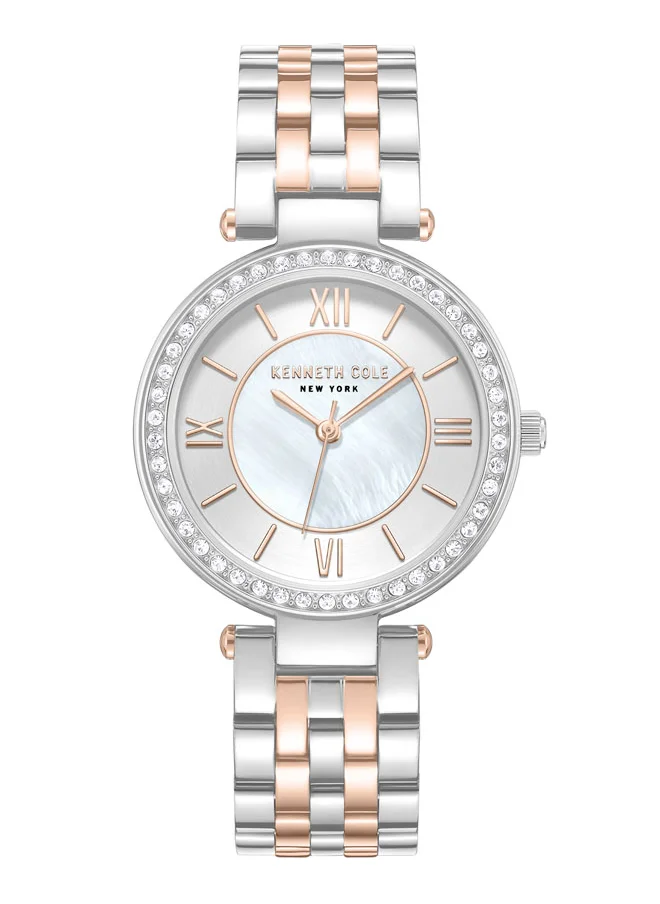 كينيث كول نيو يورك Kenneth Cole New York 32mm Analog Women's Watch with Silver Dial & Silver, Rose Gold Stainless Steel Bracelet