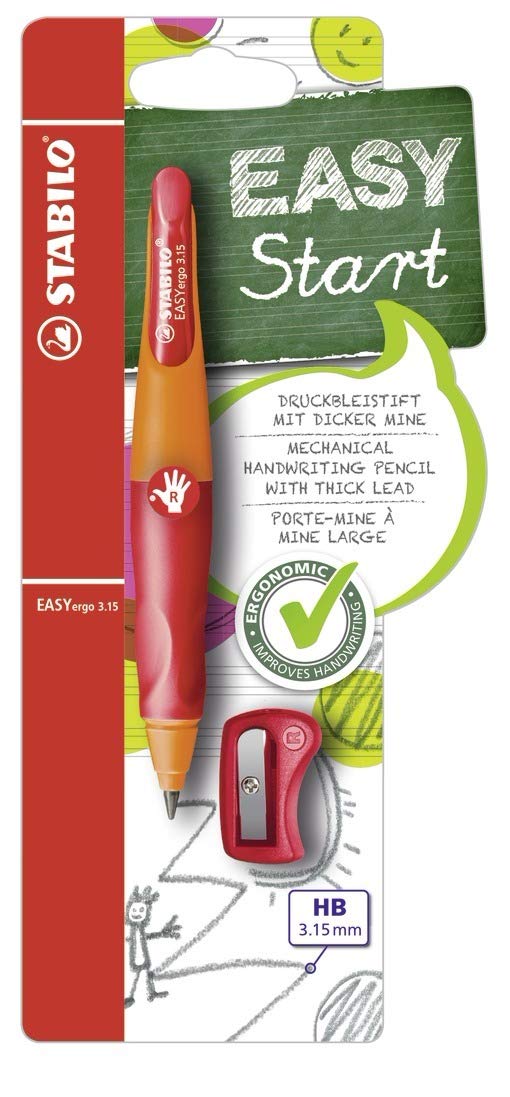 STABILO Ergonomic Mechanical Pencil EASYergo 3.15 - Right-Handed - Orange/Red + Sharpener - Image 1