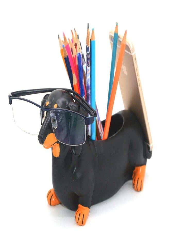 MONMOB Creative Cute Daschund Pen Pencil Holder with Phone Stand Home Office Desk Accessories Halloween Decoration Christmas Decor Black Dog Weiner Dog Dachshund Gifts - Image 1