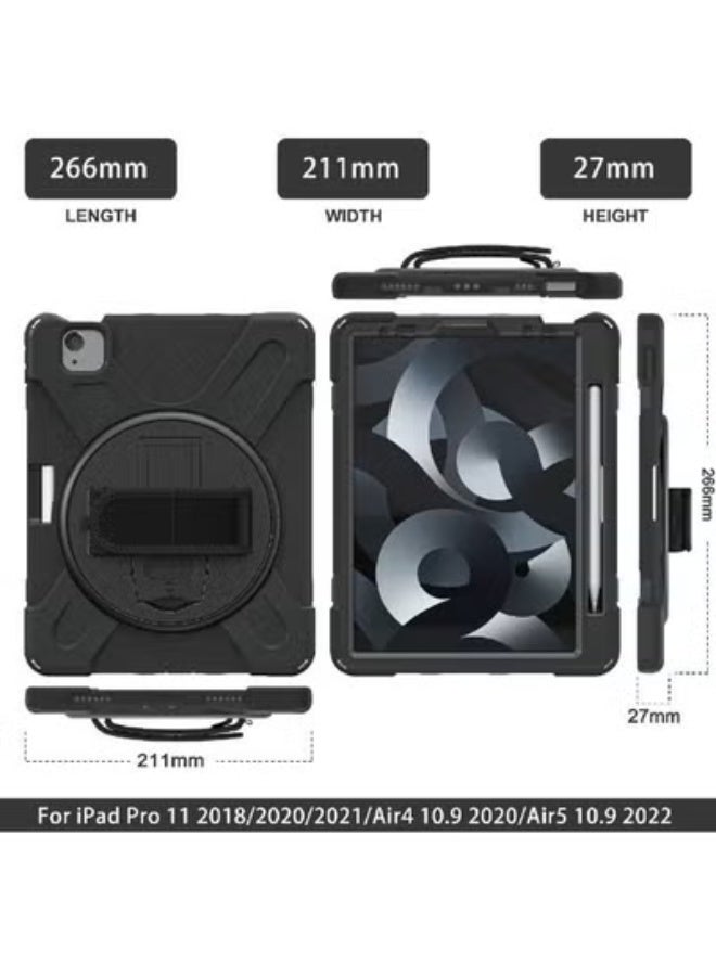 TIGER Rugged 360° Rotatable iPad Case – Heavy-Duty Shockproof Military-Grade Protection with Handle, Shoulder Strap, S Pen Holder & Ring Stand for iPad Air 11” M3/M2 & iPad Pro 11”/Air 10.9” Black - Image 2