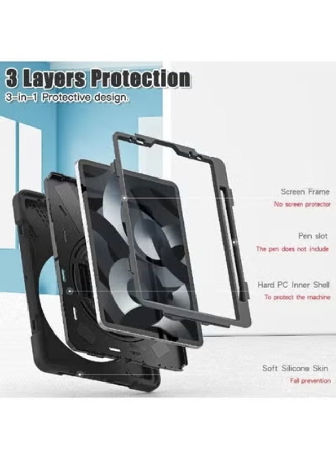TIGER Rugged 360° Rotatable iPad Case – Heavy-Duty Shockproof Military-Grade Protection with Handle, Shoulder Strap, S Pen Holder & Ring Stand for iPad Air 11” M3/M2 & iPad Pro 11”/Air 10.9” Black - Image 3