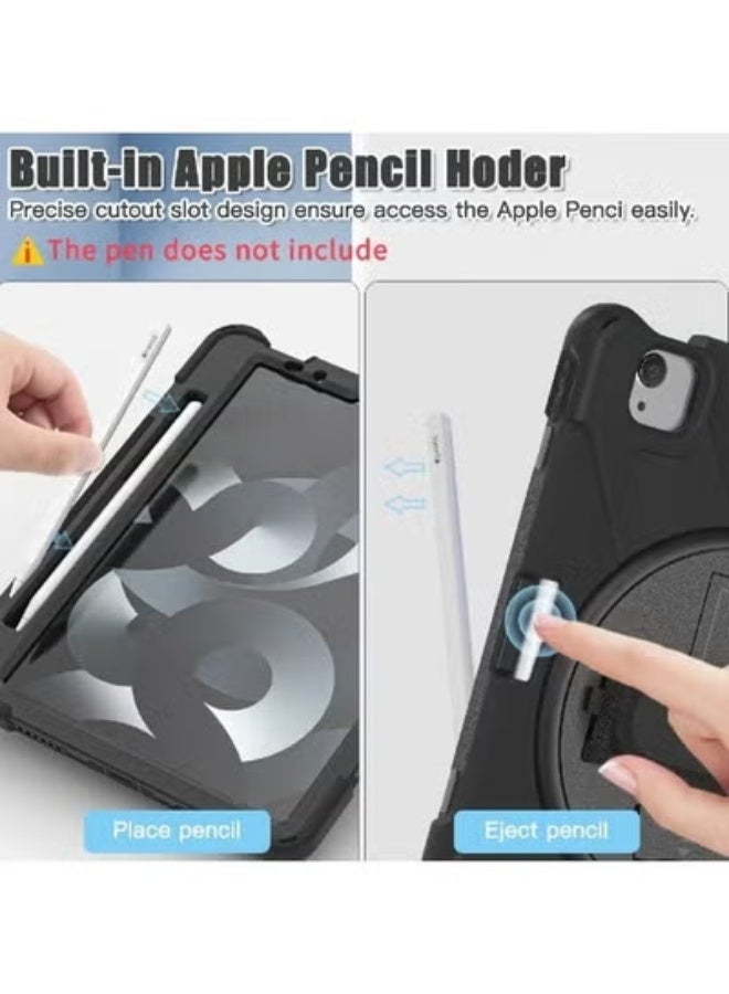 TIGER Rugged 360° Rotatable iPad Case – Heavy-Duty Shockproof Military-Grade Protection with Handle, Shoulder Strap, S Pen Holder & Ring Stand for iPad Air 11” M3/M2 & iPad Pro 11”/Air 10.9” Black - Image 4