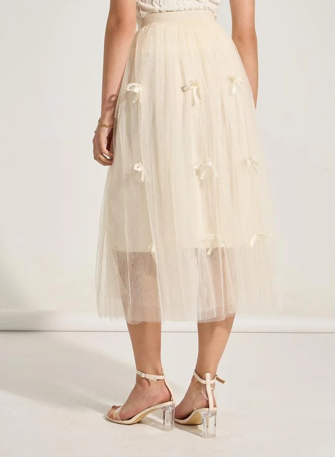 Take Two Mesh Insert Bow Detail A-Line Midi Skirt