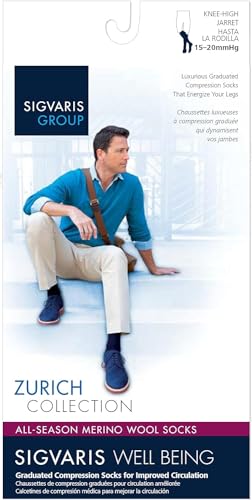 Sigvaris Men’s Merino Wool 192 Knee-High Compression Socks 15-20mmHg - Black - C (Large) - Image 2