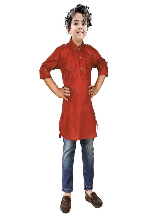 Trender Pathani Marron Rayon Cotton Only Kurta for Boy's Kids|Ethenic Wear for Children (7-8 Years) - Image 1