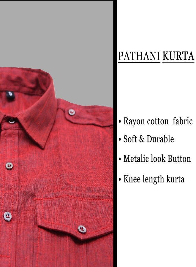 Trender Pathani Marron Rayon Cotton Only Kurta for Boy's Kids|Ethenic Wear for Children (7-8 Years) - Image 3