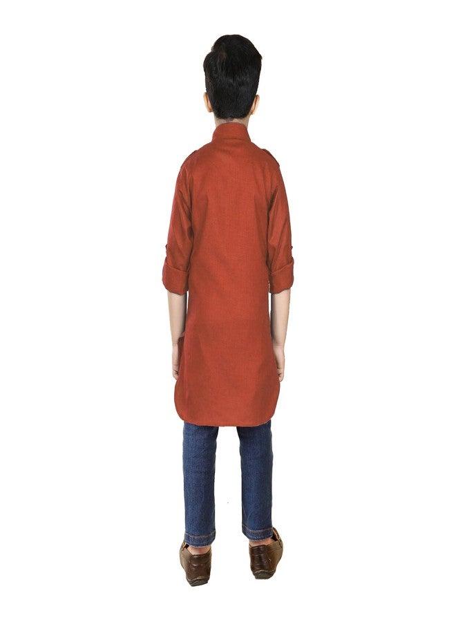 Trender Pathani Marron Rayon Cotton Only Kurta for Boy's Kids|Ethenic Wear for Children (7-8 Years) - Image 2