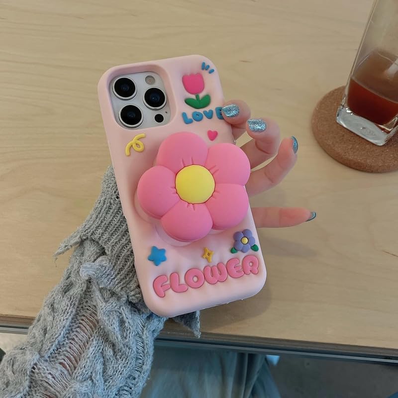COVERLY for iPhone 16 Pro Max Cute 3D Flower Petal Love Cartoon Case,Full Protective Case Kawaii Adorable Kitty Pink Floral Pop Holder Soft Silicone Fashion Aesthetic Cover for Apple iPhone 16 Pro Max - Image 4