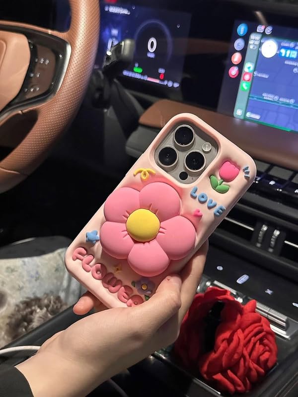 COVERLY for iPhone 16 Pro Max Cute 3D Flower Petal Love Cartoon Case,Full Protective Case Kawaii Adorable Kitty Pink Floral Pop Holder Soft Silicone Fashion Aesthetic Cover for Apple iPhone 16 Pro Max - Image 3