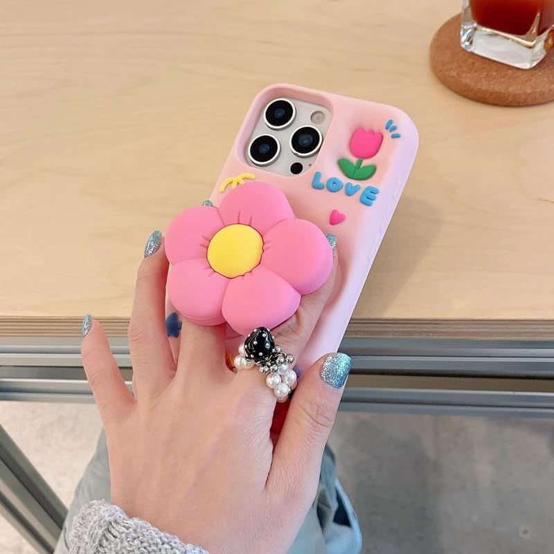 COVERLY for iPhone 16 Pro Max Cute 3D Flower Petal Love Cartoon Case,Full Protective Case Kawaii Adorable Kitty Pink Floral Pop Holder Soft Silicone Fashion Aesthetic Cover for Apple iPhone 16 Pro Max - Image 2