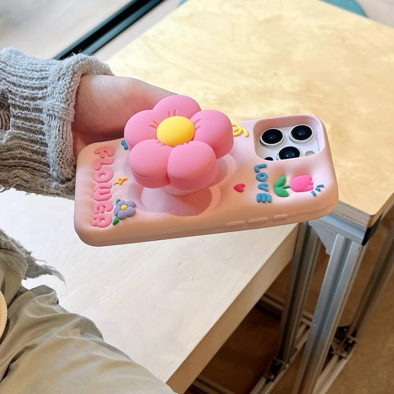 COVERLY for iPhone 16 Pro Max Cute 3D Flower Petal Love Cartoon Case,Full Protective Case Kawaii Adorable Kitty Pink Floral Pop Holder Soft Silicone Fashion Aesthetic Cover for Apple iPhone 16 Pro Max - Image 5