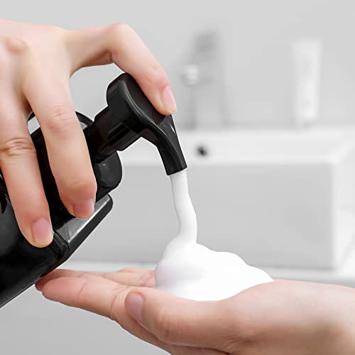 UUJOLY Foaming Soap Dispenser, 15oz Refillable Pump Bottle Plastic for Liquid Soap, Shampoo, Body Wash, 2 Pcs, Black - Image 2