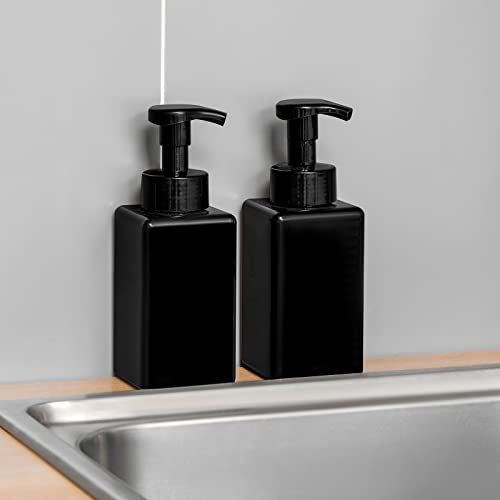 UUJOLY Foaming Soap Dispenser, 15oz Refillable Pump Bottle Plastic for Liquid Soap, Shampoo, Body Wash, 2 Pcs, Black - Image 4
