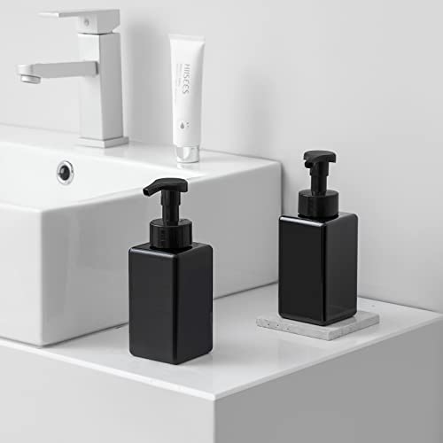 UUJOLY Foaming Soap Dispenser, 15oz Refillable Pump Bottle Plastic for Liquid Soap, Shampoo, Body Wash, 2 Pcs, Black - Image 3