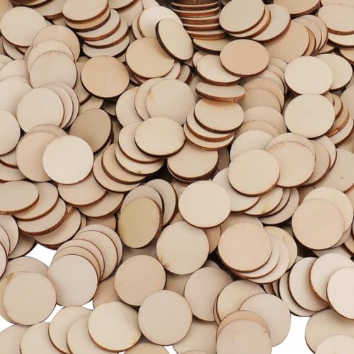 Haoser 100 Pieces 1 Inch Unfinished Wood Craft Circle Cutouts Round Natural Wooden Disc Circles Slices for DIY Crafts and Decoration - Image 2