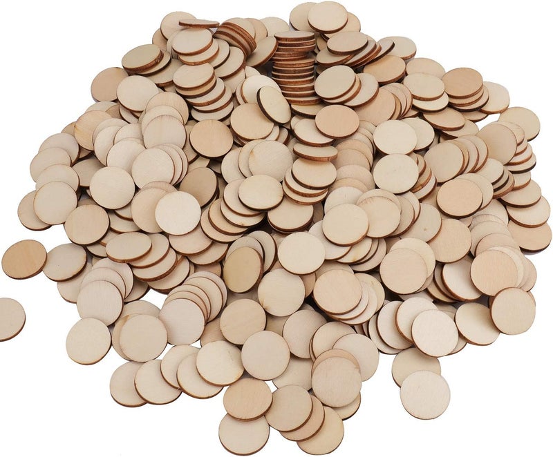 Haoser 100 Pieces 1 Inch Unfinished Wood Craft Circle Cutouts Round Natural Wooden Disc Circles Slices for DIY Crafts and Decoration - Image 1