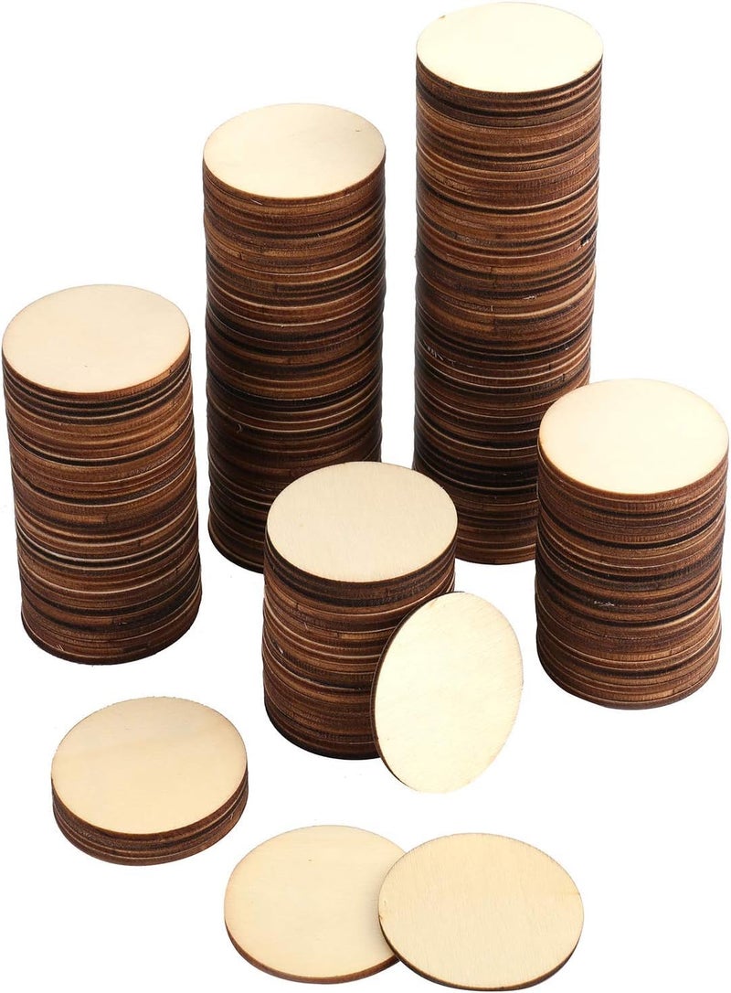 Haoser 100 Pieces 1 Inch Unfinished Wood Craft Circle Cutouts Round Natural Wooden Disc Circles Slices for DIY Crafts and Decoration - Image 3