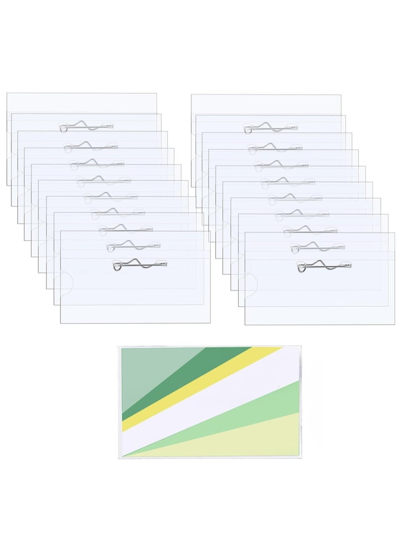 KASTWAVE - Name Badge Holders, Pin Style Plastic Name Tags Name Badge Holders ID Name Tags with Clips Horizontal Name Badge Holder 3.54 x 2.16 inch, 50 Pcs - Image 1