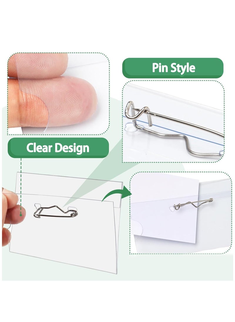 KASTWAVE - Name Badge Holders, Pin Style Plastic Name Tags Name Badge Holders ID Name Tags with Clips Horizontal Name Badge Holder 3.54 x 2.16 inch, 50 Pcs - Image 1