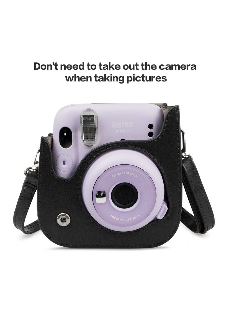 Y&D PU Leather Case for Fujifilm Instax Mini 11, with Adjustable Shoulder Strap Instant Camera Cover Black Dog Designed - Image 4