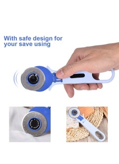 Excefore Fabric Cutting Knife 45mm Rotary Cutter for Fabric Safety Lock Ergonomic Classic Comfort Loop Fabric Small Rotary Cutter for Sewing Quilting Crafting Blue  - Image 2