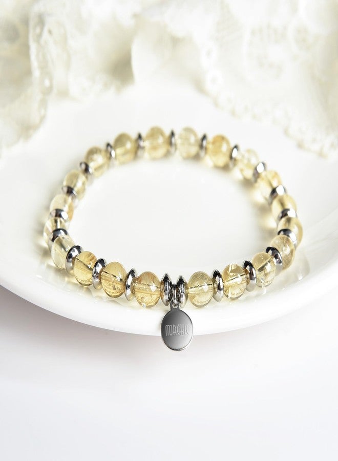 Morchic 6mm Citrine/Stainless Steel Elastic Bracelet for Women, Natural Gemstone Genuine Energy Crystal, Birthday Gift - Image 2