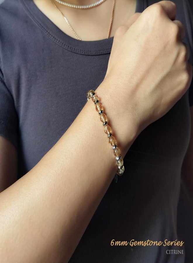 Morchic 6mm Citrine/Stainless Steel Elastic Bracelet for Women, Natural Gemstone Genuine Energy Crystal, Birthday Gift - Image 3
