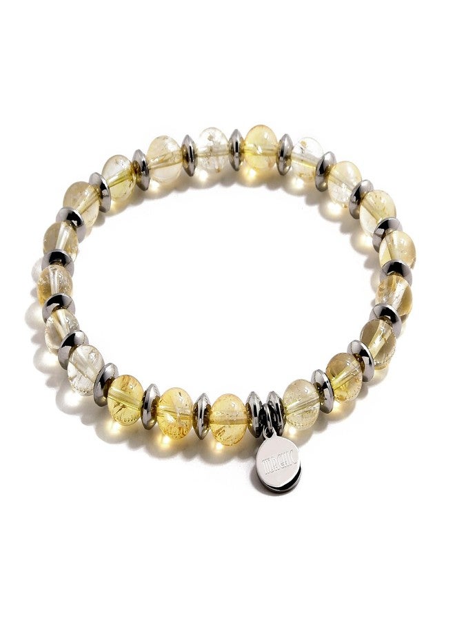 Morchic 6mm Citrine/Stainless Steel Elastic Bracelet for Women, Natural Gemstone Genuine Energy Crystal, Birthday Gift - Image 1