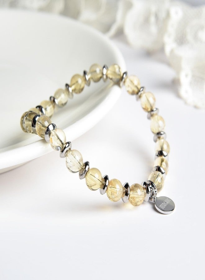 Morchic 6mm Citrine/Stainless Steel Elastic Bracelet for Women, Natural Gemstone Genuine Energy Crystal, Birthday Gift - Image 4