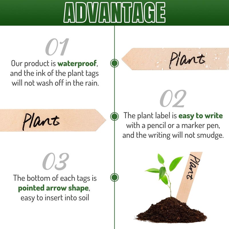 Whaline 50Pcs Wooden Plant Labels with A Marker Pen, Waterproof Pointed Wooden Plant Sign Tags Eco-Friendly Garden Markers for Seed Potted Herbs Flowers Vegetables (15 x 2 cm) - Image 3