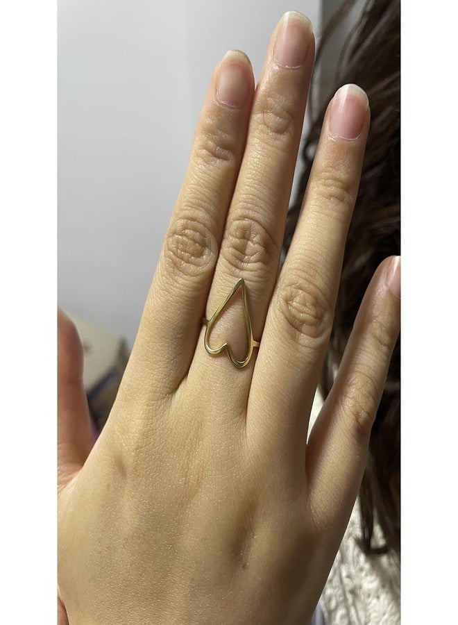 Moplusea Stainless Steel Simple Cute Love Hollow Heart Ring Classical Plain Stacking Band Statement Wedding Promise Ring For Women, Stainless Steel, No Gemstone - Image 2