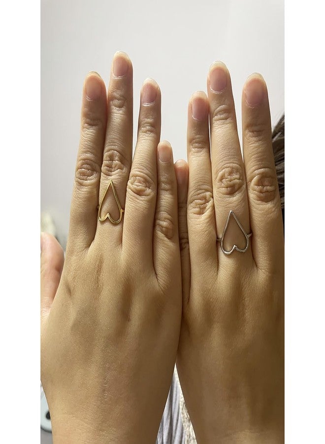 Moplusea Stainless Steel Simple Cute Love Hollow Heart Ring Classical Plain Stacking Band Statement Wedding Promise Ring For Women, Stainless Steel, No Gemstone - Image 4