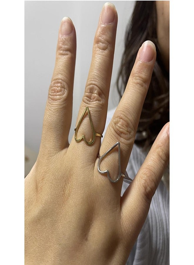 Moplusea Stainless Steel Simple Cute Love Hollow Heart Ring Classical Plain Stacking Band Statement Wedding Promise Ring For Women, Stainless Steel, No Gemstone - Image 3
