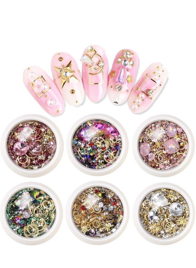 KASTWAVE 6 Boxes Mixed Nail Art Rhinestones Diamonds Crystals Beads Gems for 3D Nails Art Decoration Nail Art Supplies - Image 1