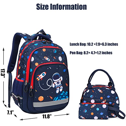 Dorlubel Lightweight Backpack for Boys School Backpack with Insulated Lunch Tote & Pencil Case Preschool Kindergarten Elementary Book Bag Set(Navy Blue Space) - Image 5