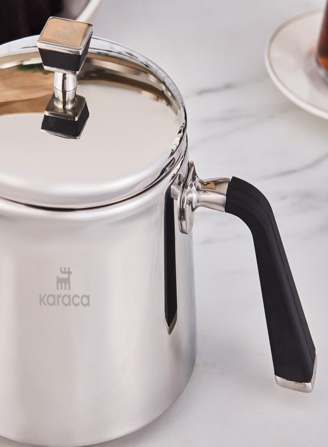Karaca Fiona Stainless Steel Turkish Teapot Set XL, 1L Tea Pot & 2L Water Tank (Kettle), Stove Top/Induction Compatible, Elegant Silver Design, Easy to Clean, Non-Flammable Handles - Image 5